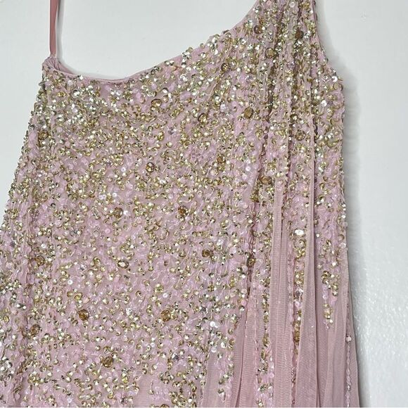 Mac Duggal 9224 Size 4 One Shoulder Embellished Trapeze A-Line Gown, Tan/Blush - Picture 7 of 13